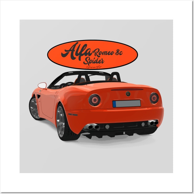 ALFA ROMEO 8C SPIDER Orange Back Wall Art by PjesusArt